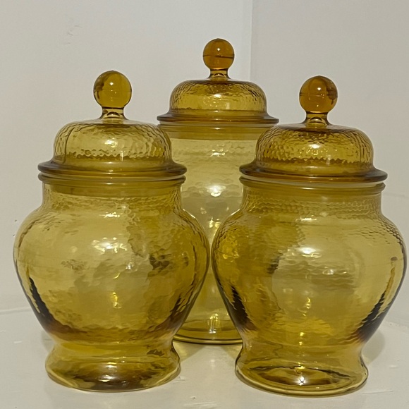 Vintage Amber Glass Canister Apothecary Jars Set of 3 - Picture 3 of 11